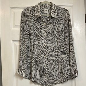 Cabi Black and Ivory Patterned Button-Up Shirt